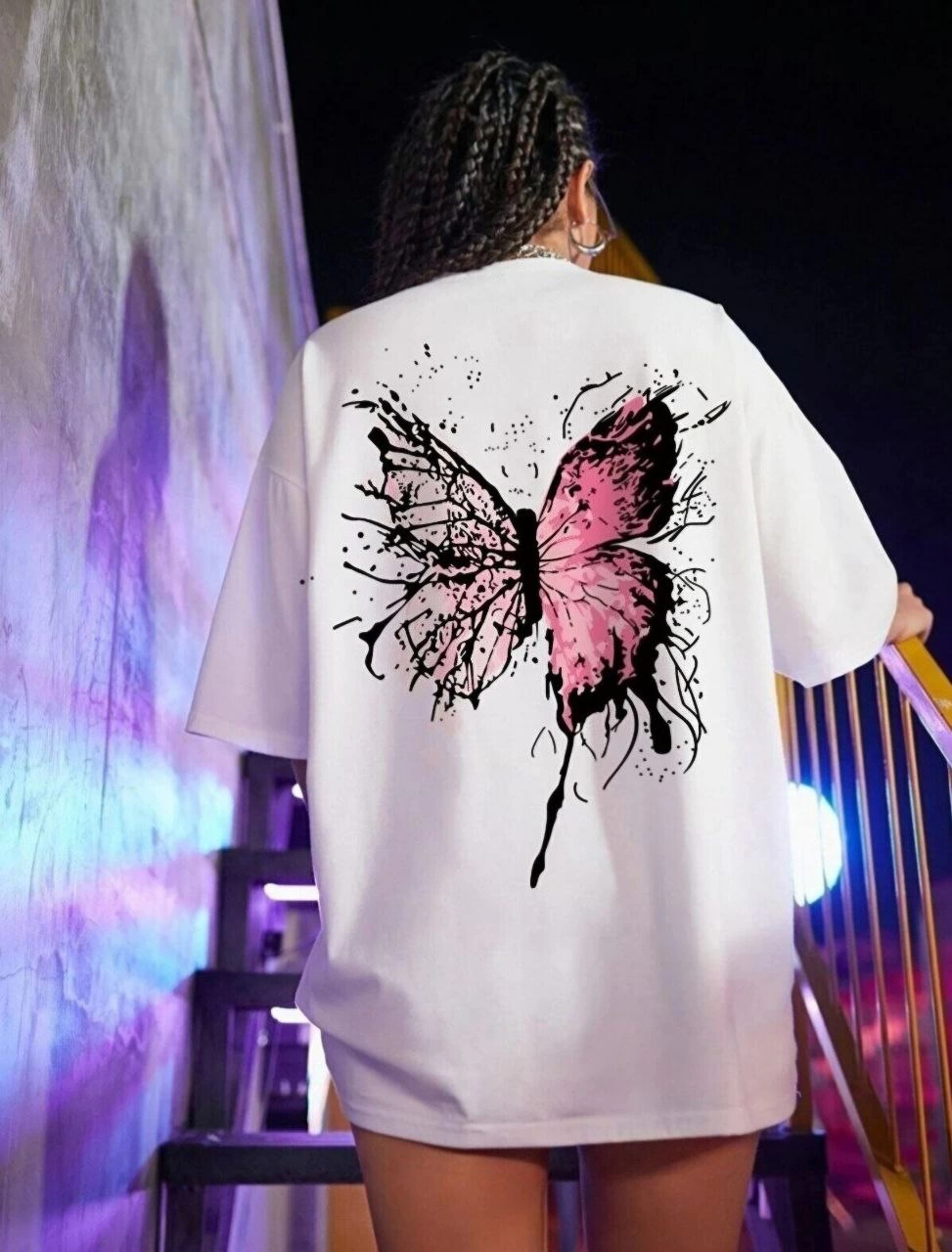 Kadın Baskılı Oversize kısa kol T-Shirt - Beyaz