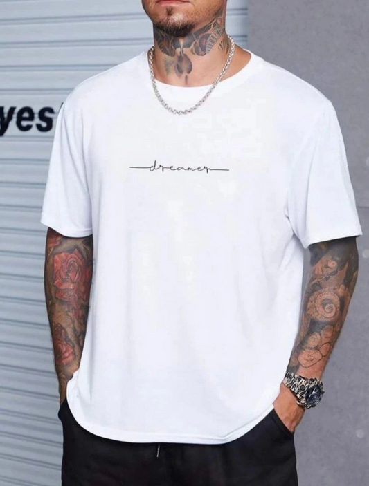 Erkek Baskılı T-Shirt Kısa Kol Bisiklet Yaka Regular Fit Rahat Kalıp Tişört -  Beyaz