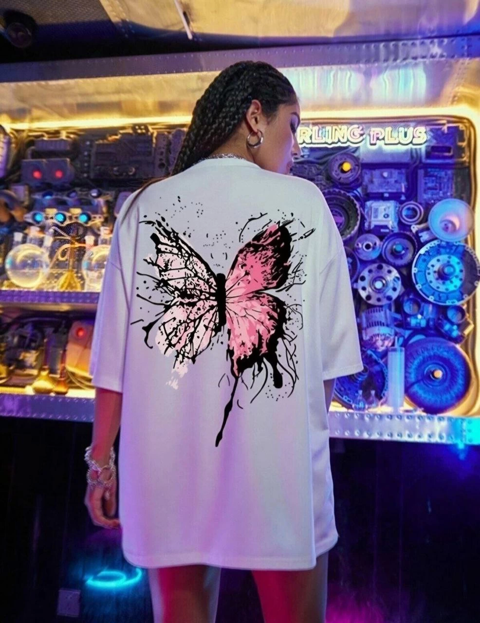 Kadın Baskılı Oversize kısa kol T-Shirt - Beyaz