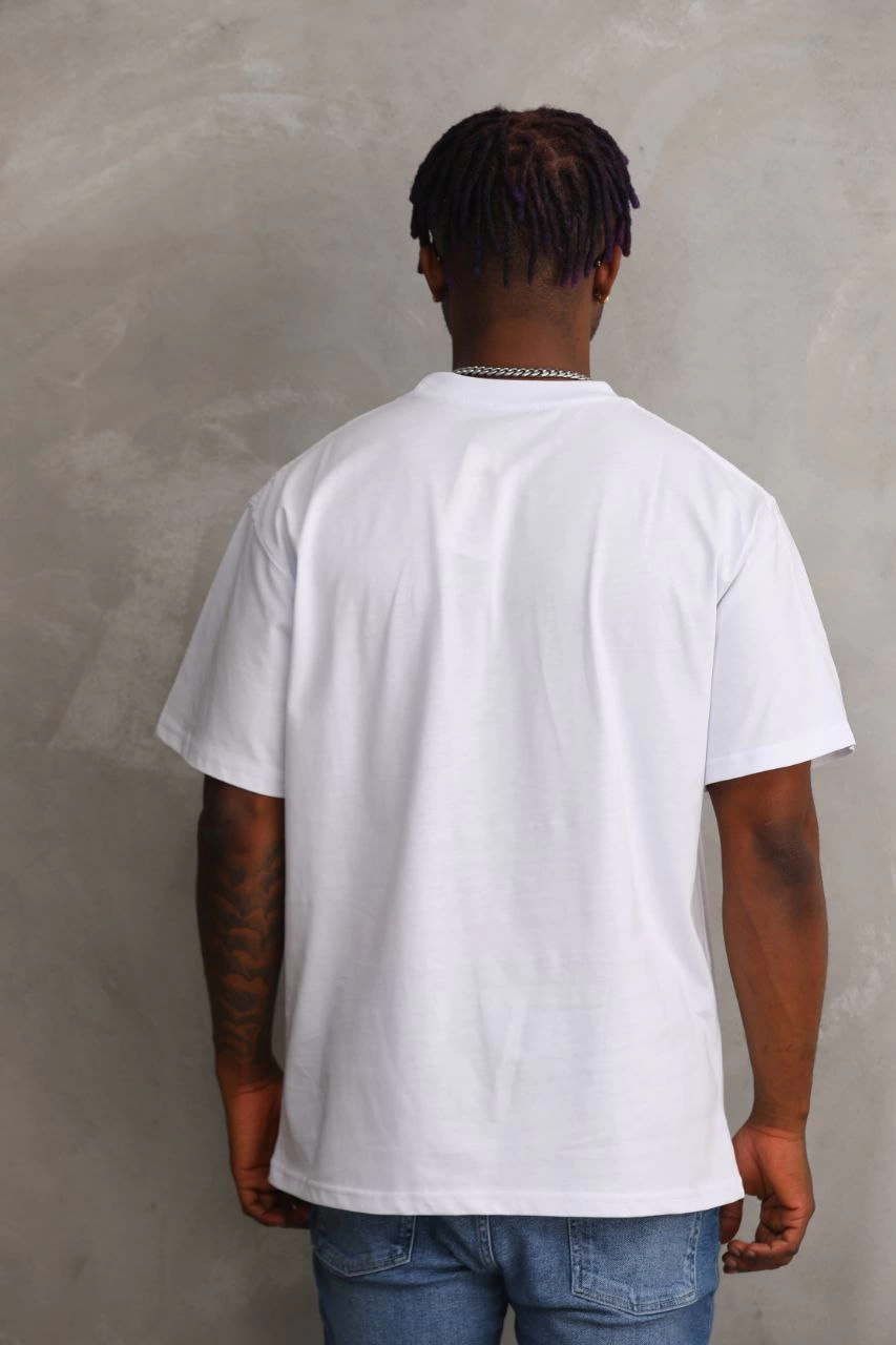 Erkek Baskılı T-Shirt Kısa Kol Bisiklet Yaka Rahat Kalıp Tişört  - Beyaz