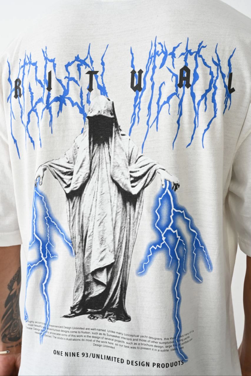 ERKEK Baskılı Oversize  Kısa kol T-Shirt - Beyaz
