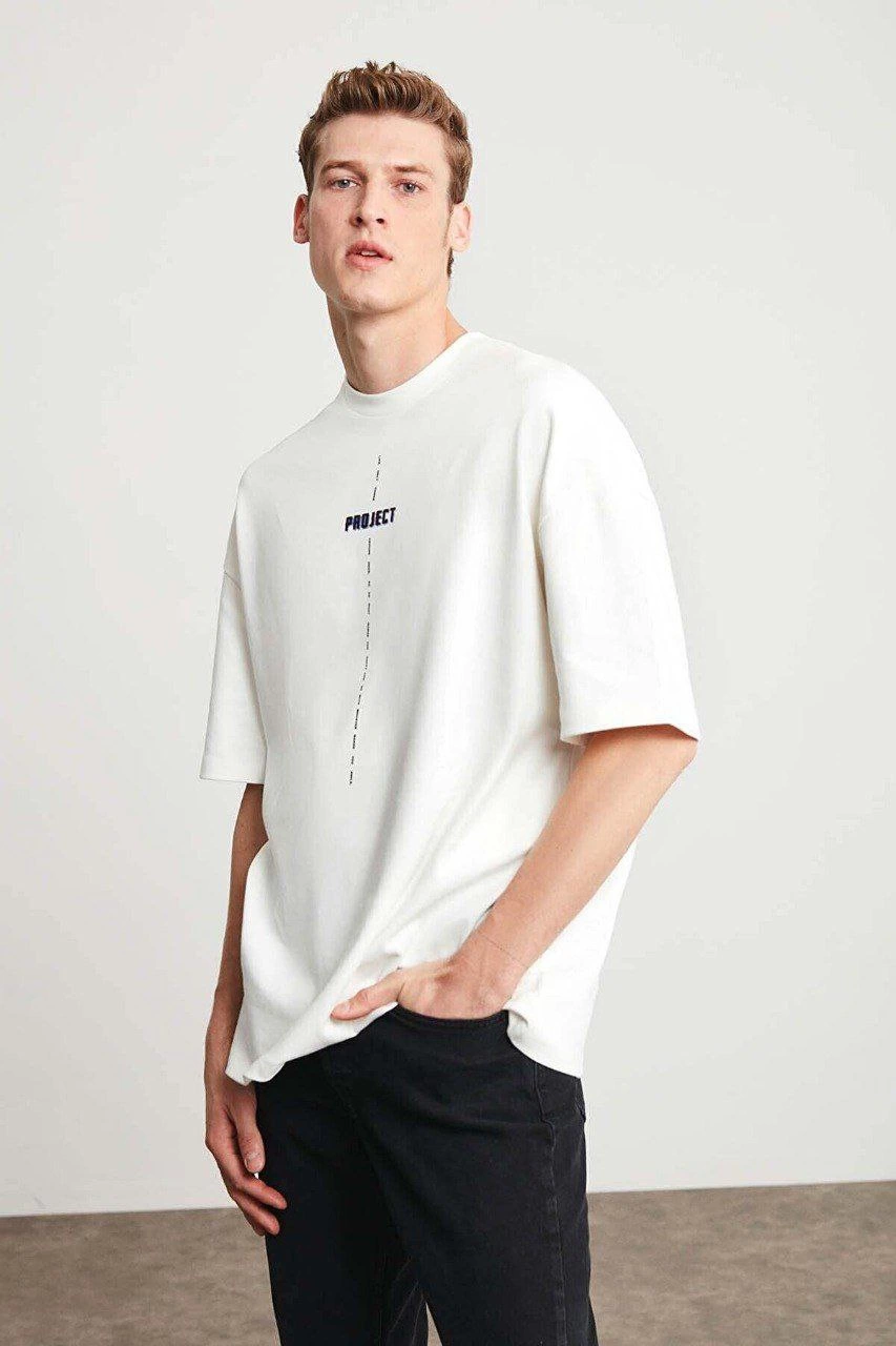 Erkek Baskılı T-Shirt Kısa Kol Bisiklet Yaka Regular Fit Rahat Kalıp Tişört -  Beyaz
