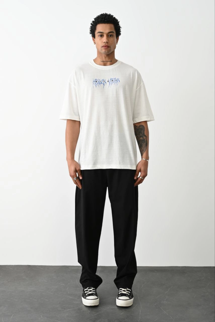 ERKEK Baskılı Oversize  Kısa kol T-Shirt - Beyaz