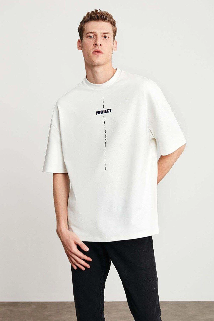 Erkek Baskılı T-Shirt Kısa Kol Bisiklet Yaka Regular Fit Rahat Kalıp Tişört -  Beyaz