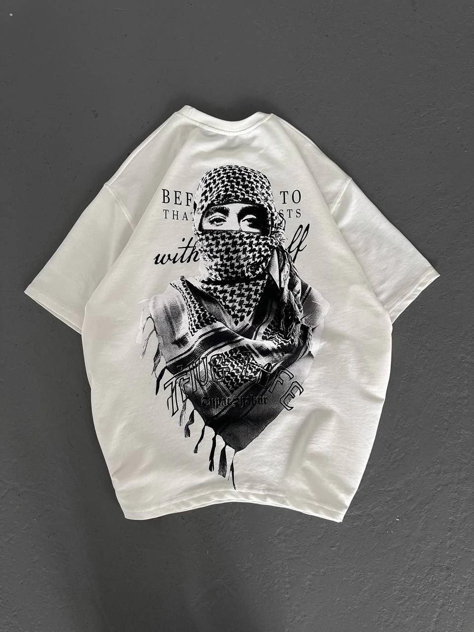 Kadın Baskılı Oversize  Kısa kol T-Shirt - Beyaz
