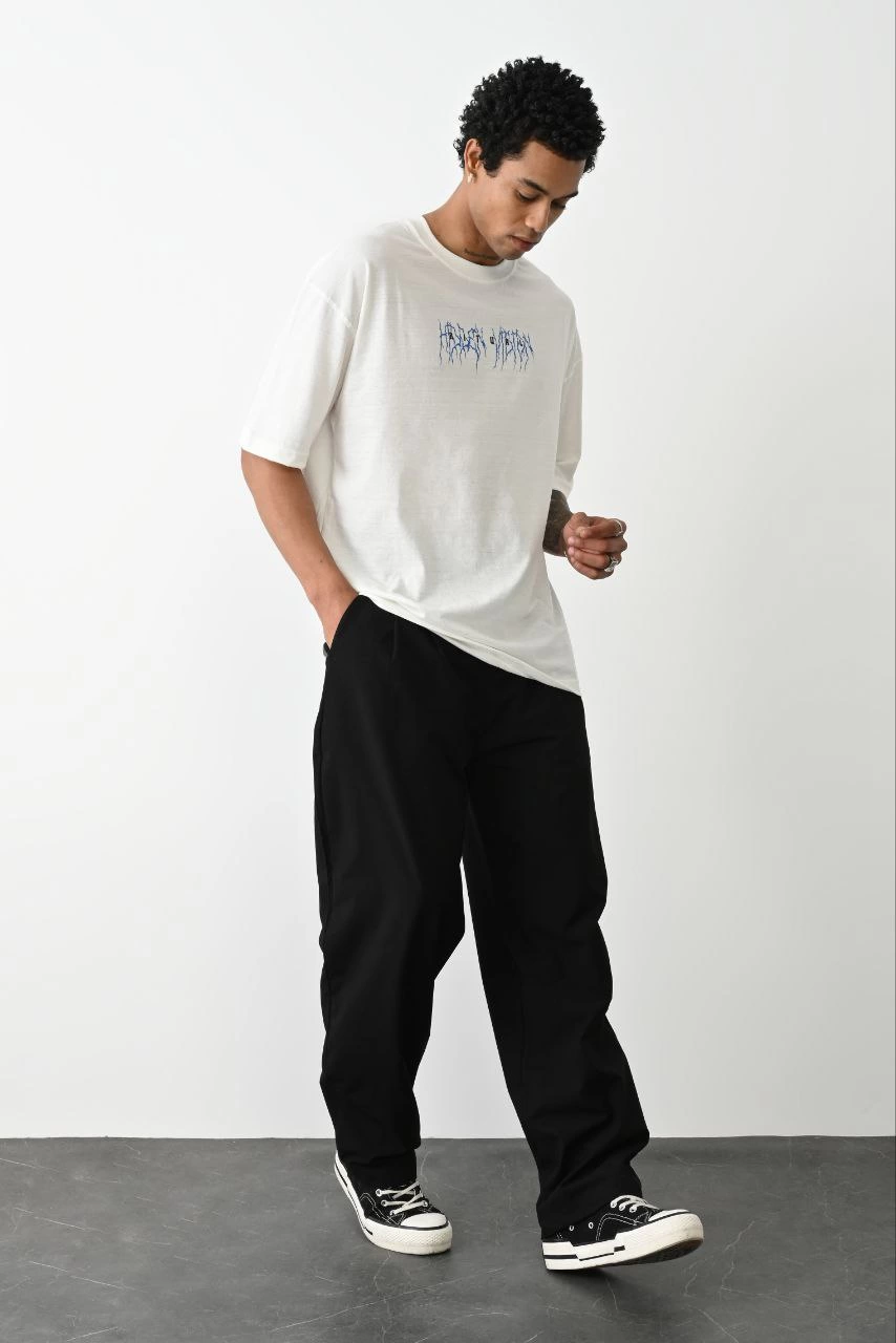 ERKEK Baskılı Oversize  Kısa kol T-Shirt - Beyaz