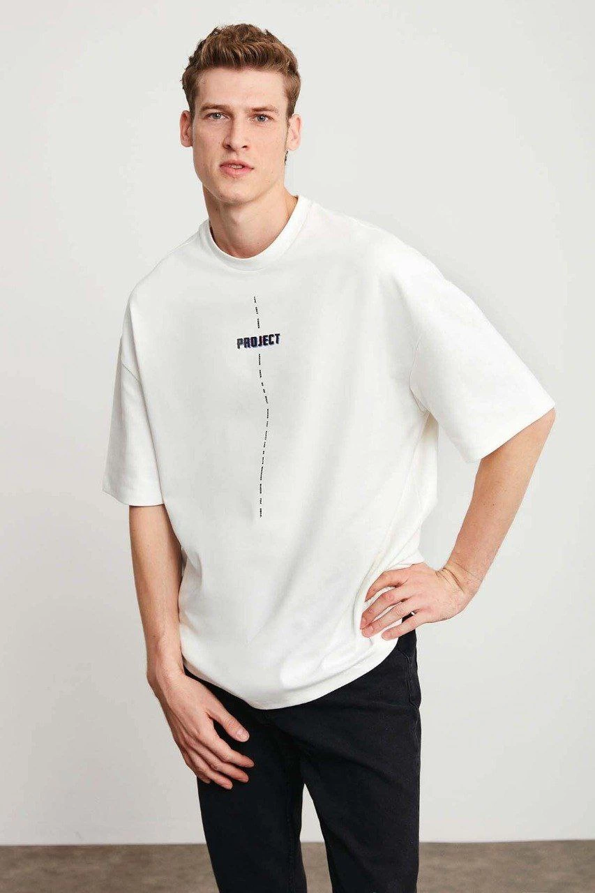 Erkek Baskılı T-Shirt Kısa Kol Bisiklet Yaka Regular Fit Rahat Kalıp Tişört -  Beyaz