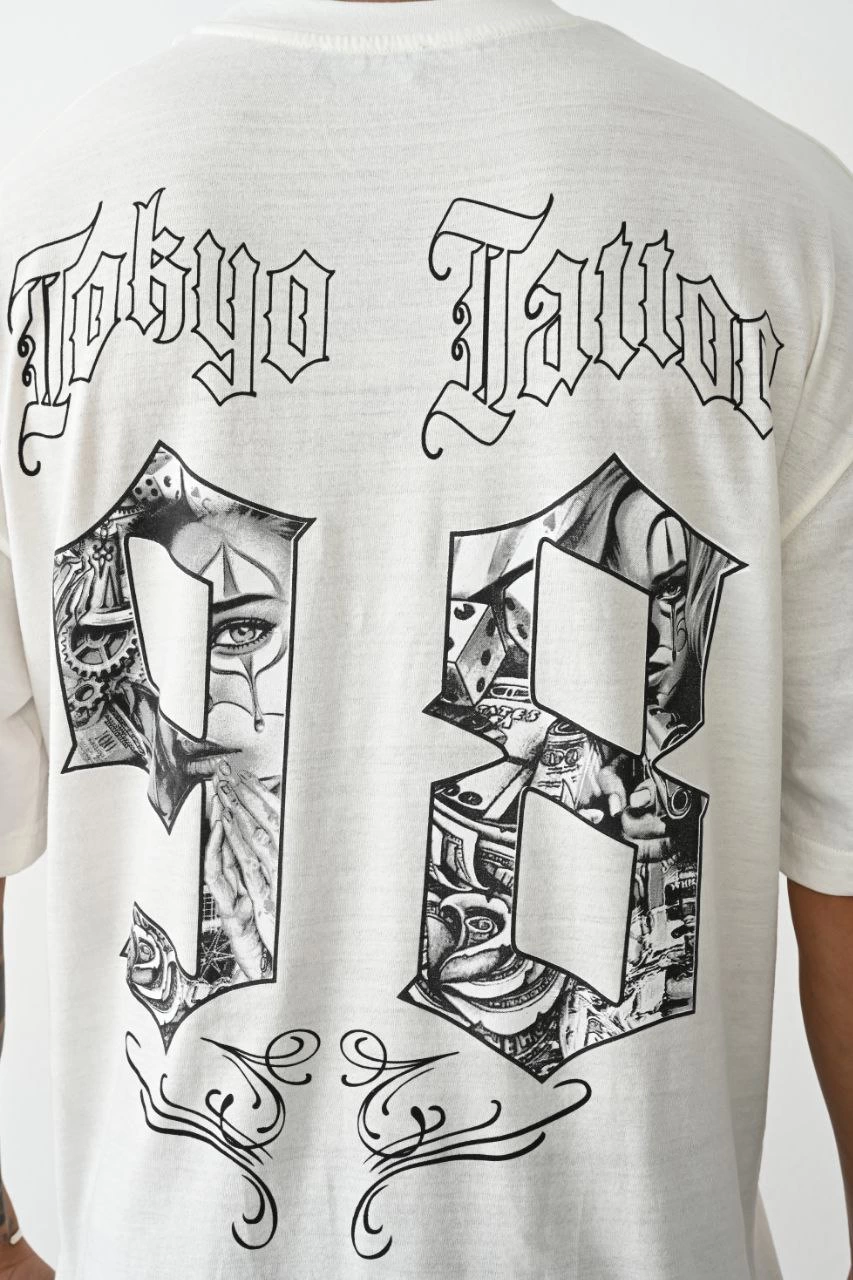Erkek Baskılı Oversize Kısa kol T-Shirt - Beyaz
