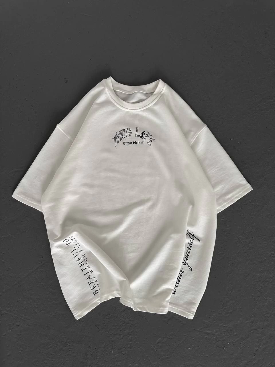 Kadın Baskılı Oversize  Kısa kol T-Shirt - Beyaz