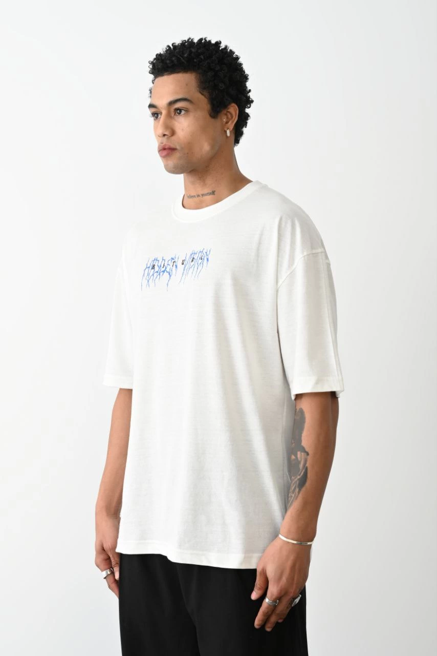 ERKEK Baskılı Oversize  Kısa kol T-Shirt - Beyaz