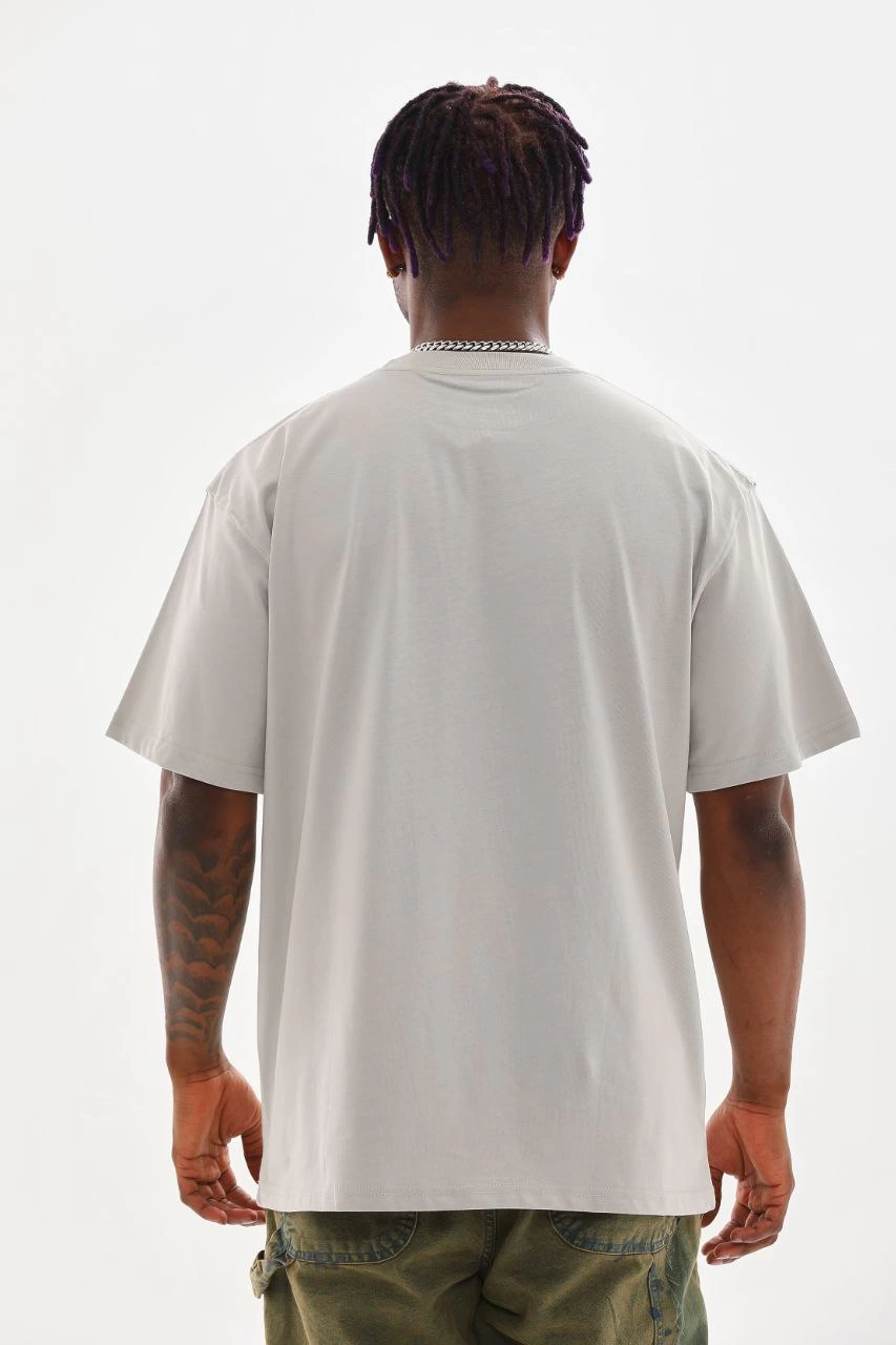 Erkek Baskılı T-Shirt Kısa Kol Bisiklet Yaka Rahat Kalıp Tişört - Gri