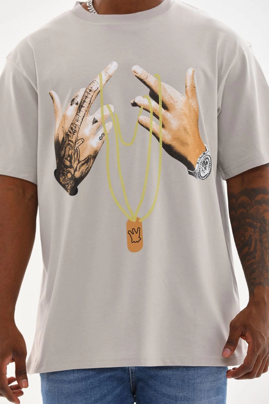 Erkek Baskılı T-Shirt Kısa Kol Bisiklet Yaka Rahat Kalıp Tişört  - Gri