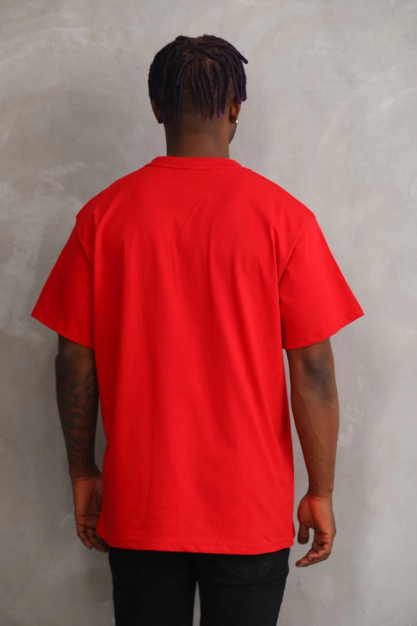 Erkek Baskılı T-Shirt Kısa Kol Bisiklet Yaka Rahat Kalıp Tişört  - Kırmızı