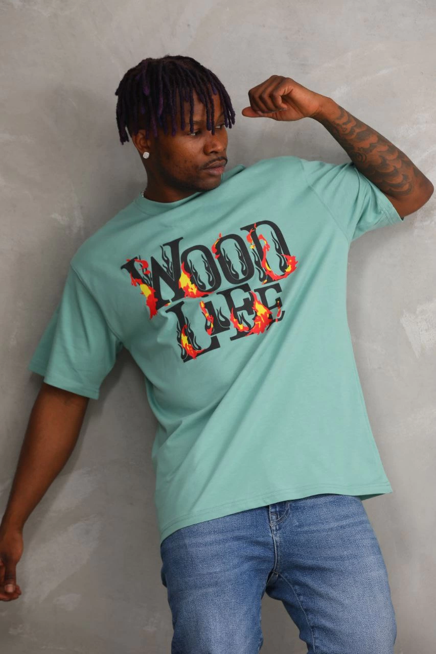 ERKEK Baskılı Oversize T-Shirt - Mint Yeşili