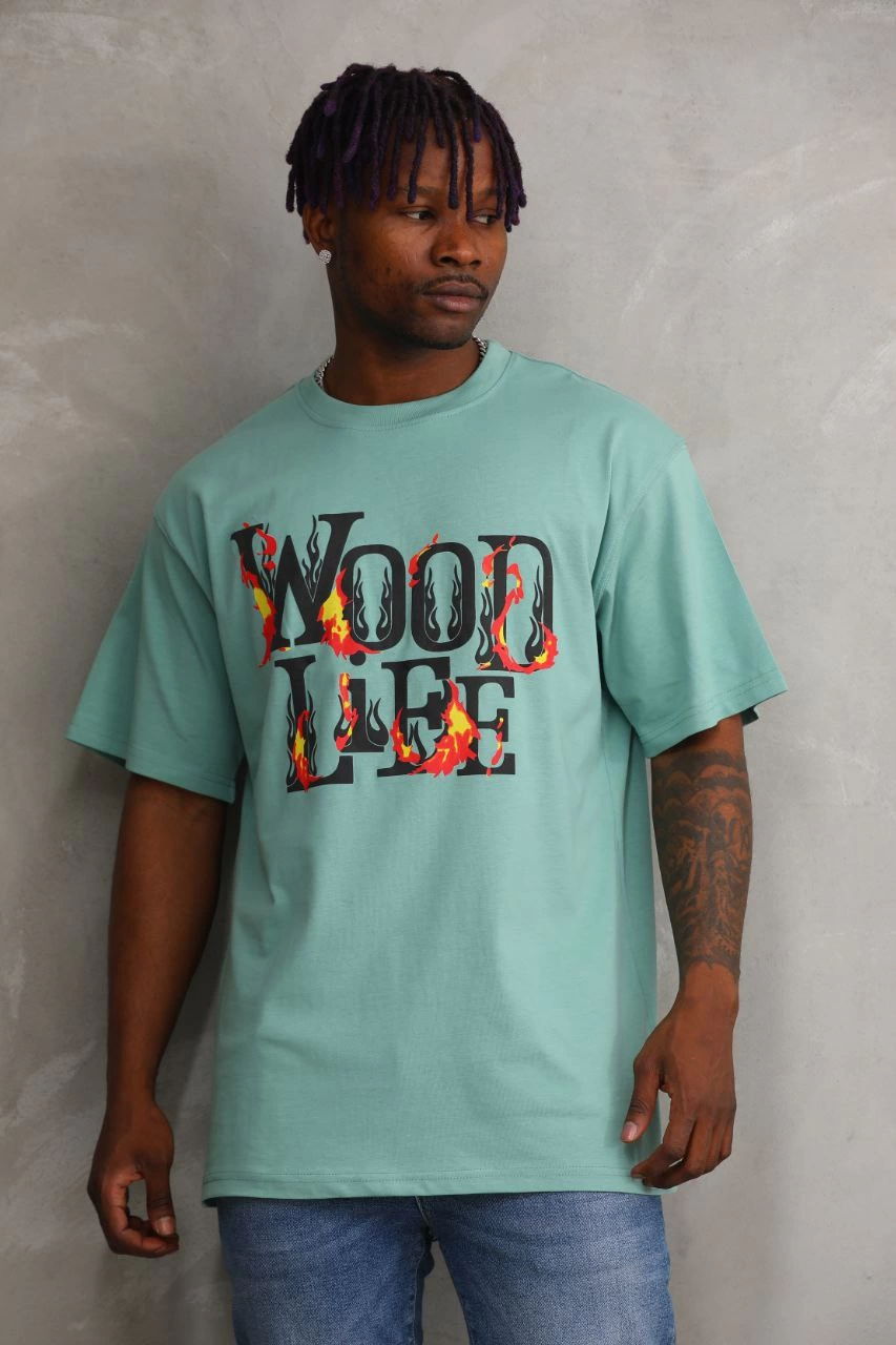 ERKEK Baskılı Oversize T-Shirt - Mint Yeşili