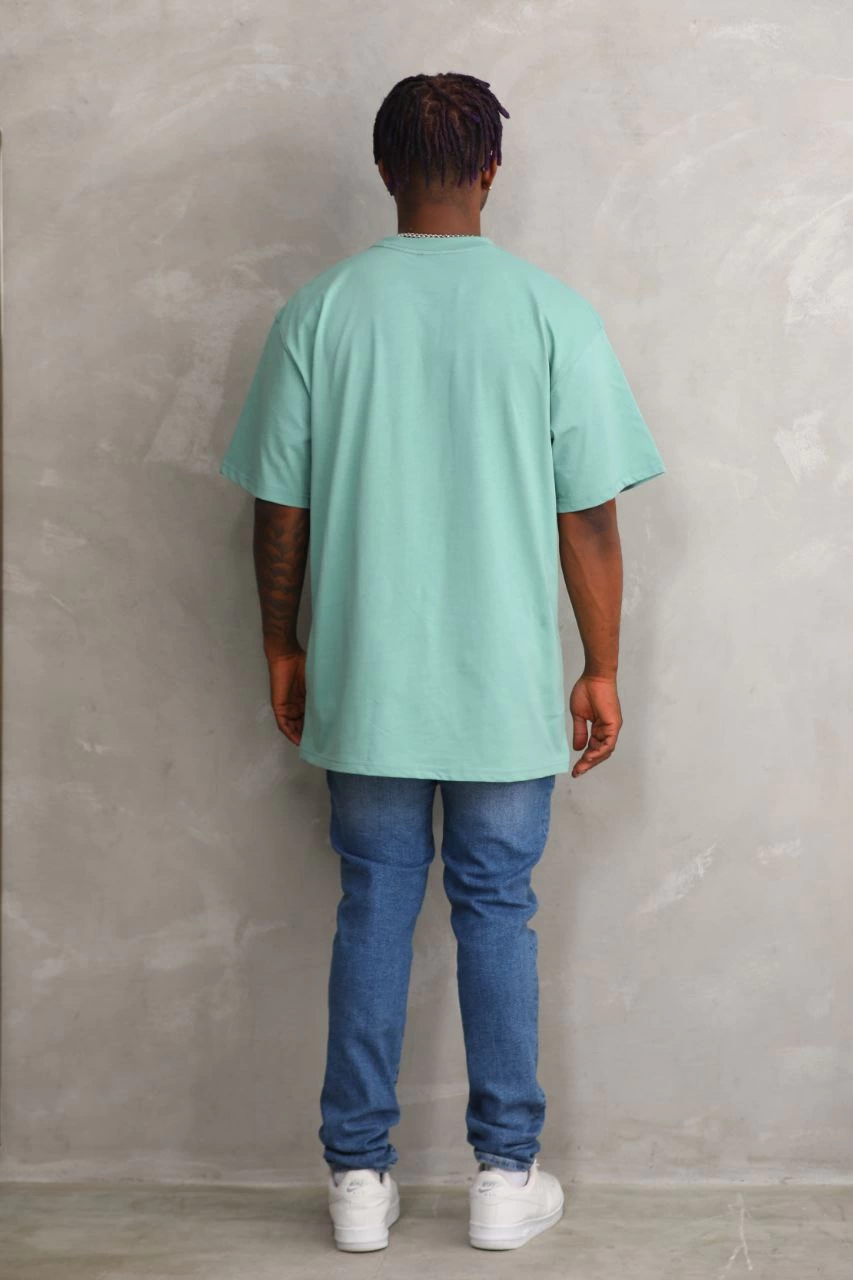 Erkek Baskılı T-Shirt Kısa Kol Bisiklet Yaka Rahat Kalıp Tişört  - Mint Yeşili