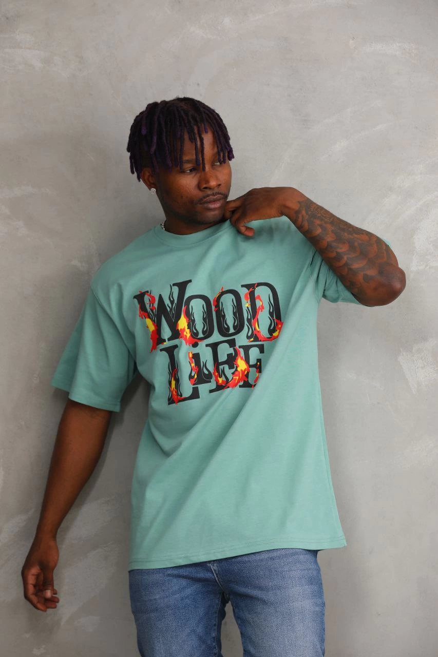 ERKEK Baskılı Oversize T-Shirt - Mint Yeşili