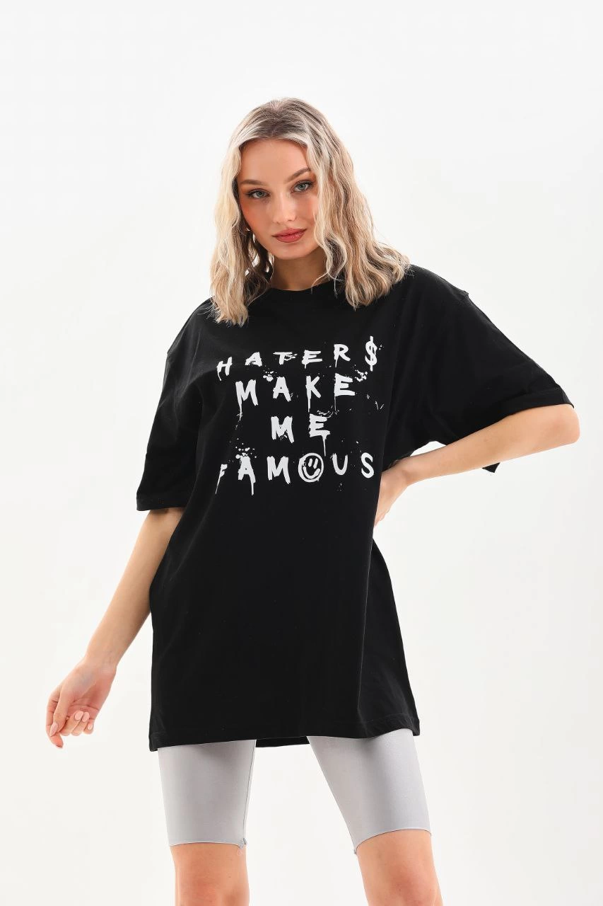 ERKEK Baskılı Oversize  Kısa kol T-Shirt - Siyah