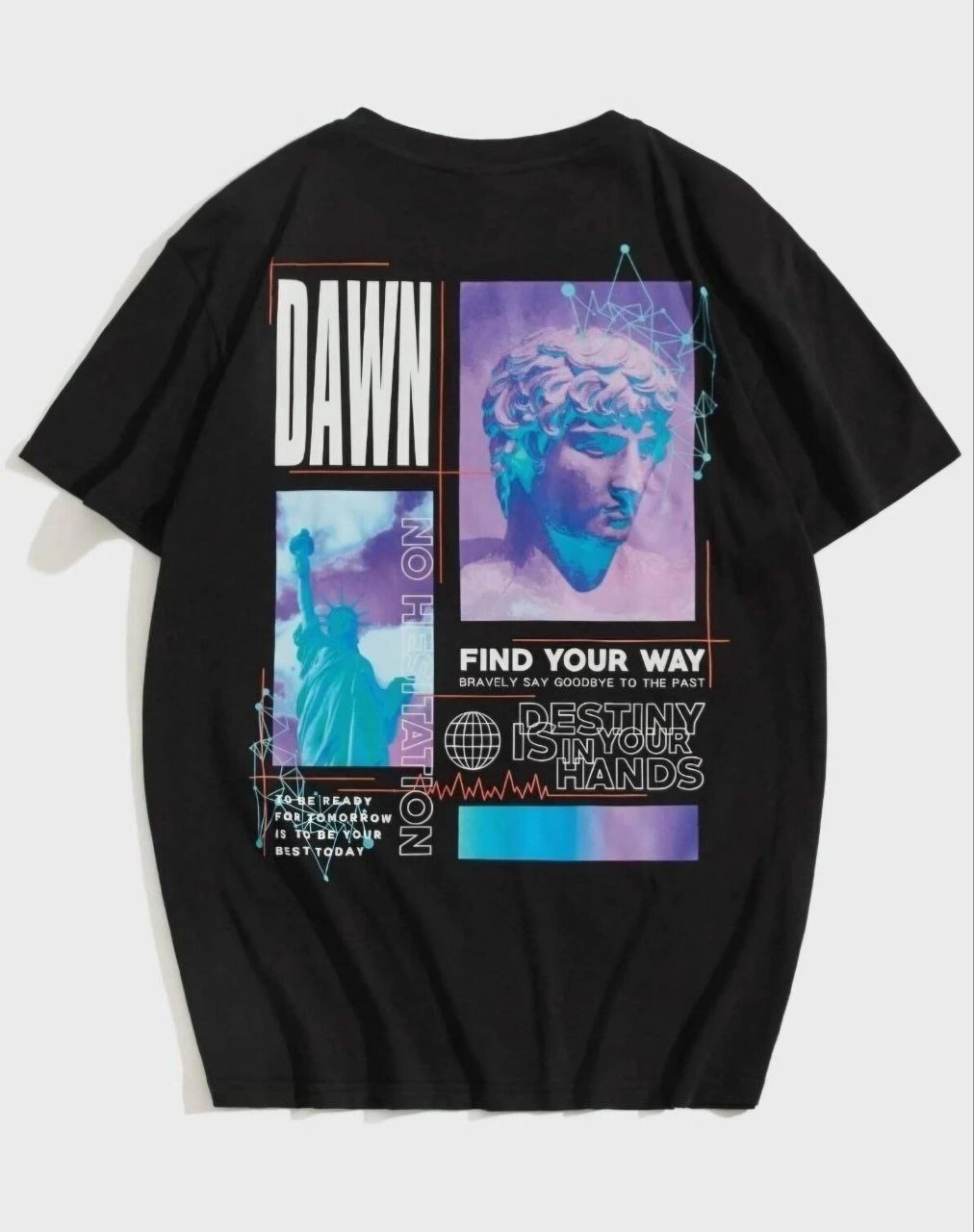 Kadın Baskılı T-Shirt Kısa Kol Bisiklet Yaka Ovarsize Rahat Kalıp Tişört -  Siyah