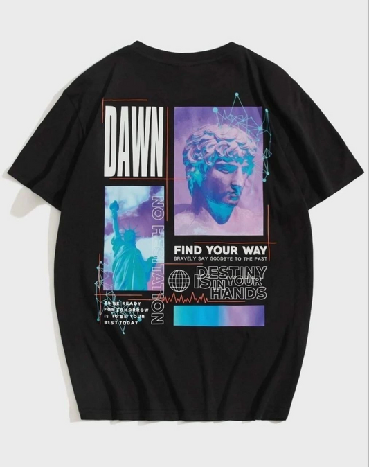 Kadın Baskılı T-Shirt Kısa Kol Bisiklet Yaka Ovarsize Rahat Kalıp Tişört -  Siyah