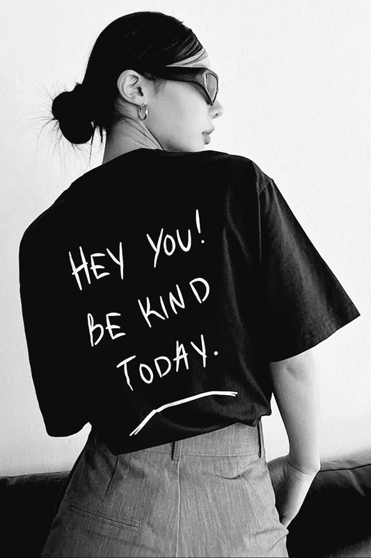 Kadın Baskılı T-Shirt Kısa Kol Bisiklet Yaka Ovarsize Rahat Kalıp Tişört T-Shirt - Siyah