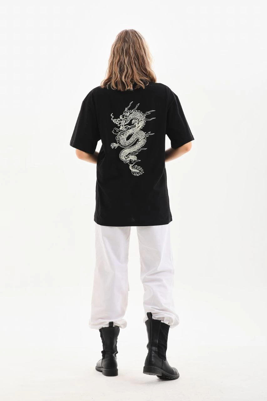 Kadın Baskılı Oversize  Kısa kol T-Shirt - Siyah