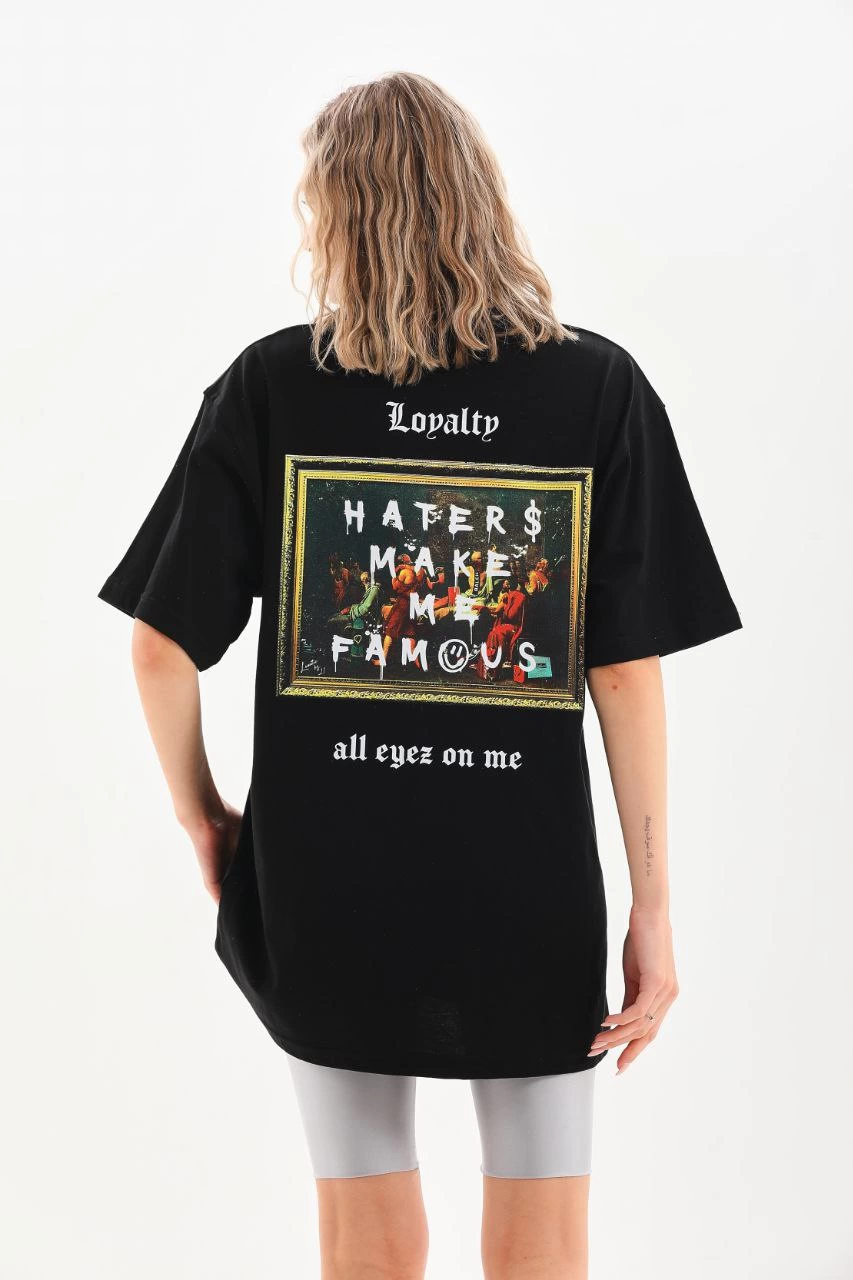 ERKEK Baskılı Oversize  Kısa kol T-Shirt - Siyah
