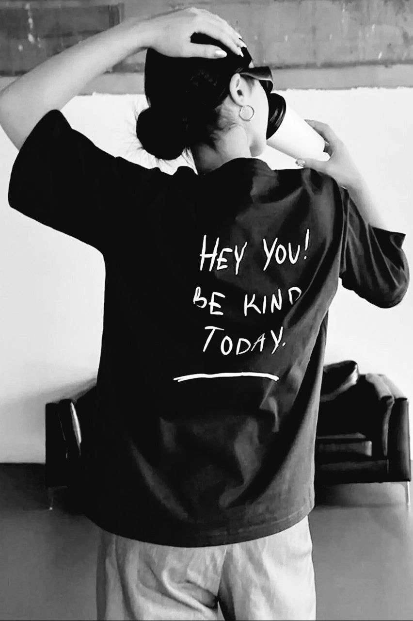 Kadın Baskılı T-Shirt Kısa Kol Bisiklet Yaka Ovarsize Rahat Kalıp Tişört T-Shirt - Siyah