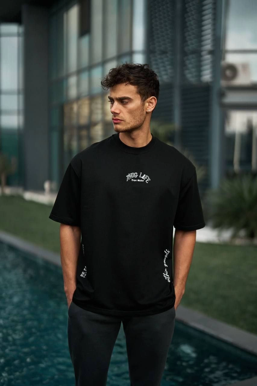ERKEK Baskılı  Kısa kol  T-Shirt - Siyah