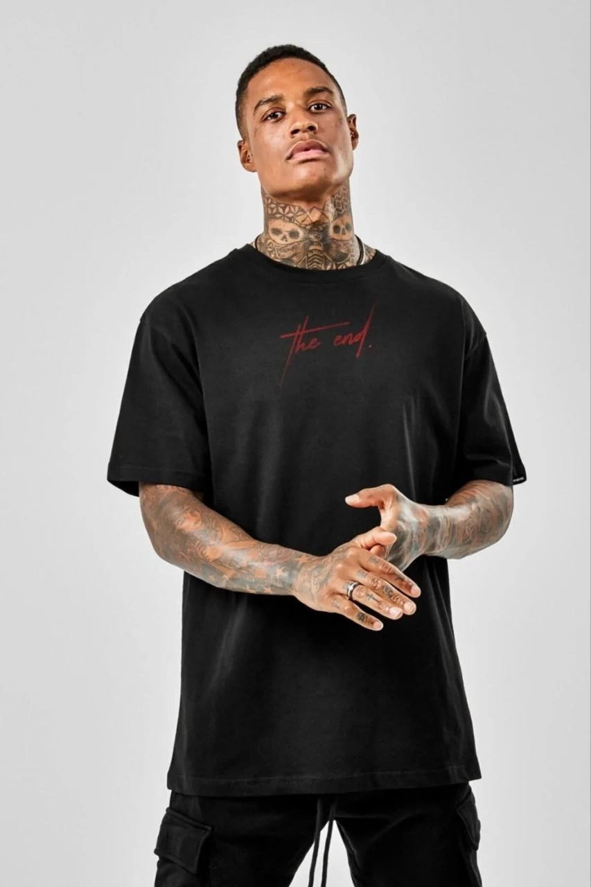ERKEK Baskılı Oversize T-Shirt - Siyah