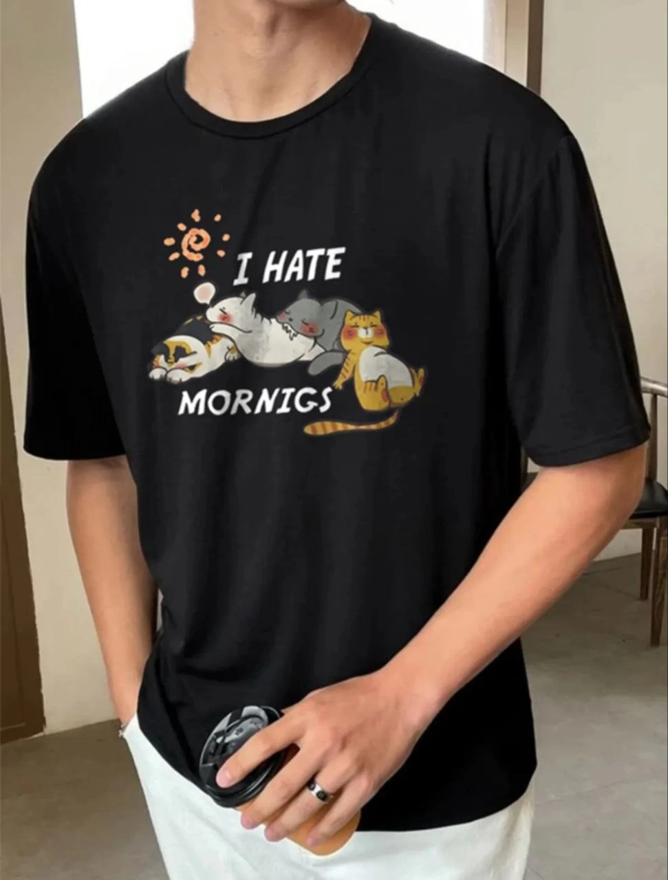 ERKEK Baskılı Oversize T-Shirt - Siyah