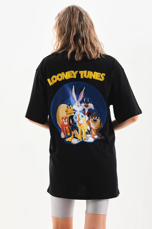 Kadın Baskılı Oversize Kısa kol  T-Shirt - Siyah