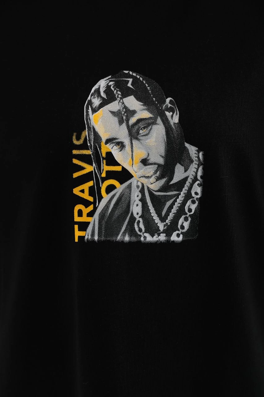 Kadın Baskılı T-Shirt Kısa Kol Bisiklet Yaka  Ovarsize Rahat Kalıp Günlük Tişört  - Siyah