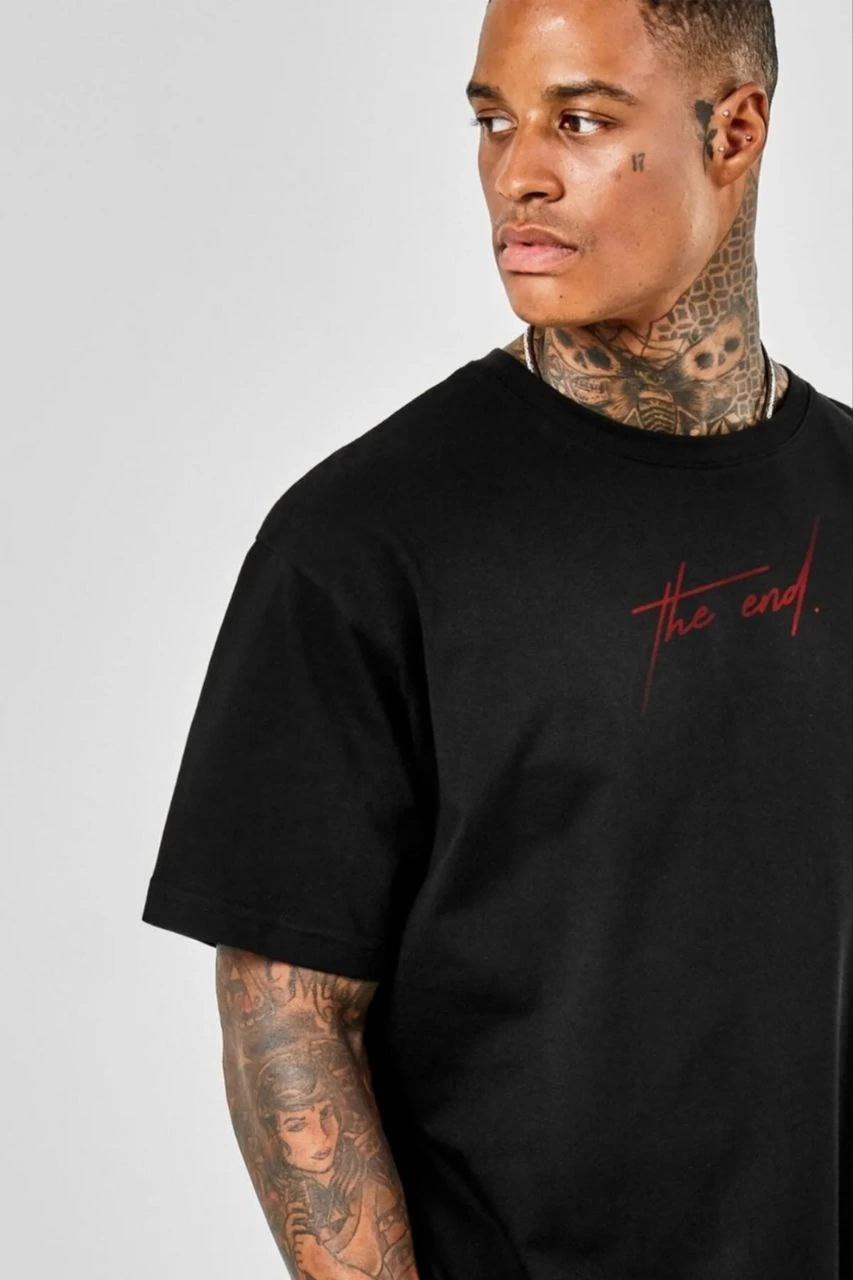 ERKEK Baskılı Oversize T-Shirt - Siyah