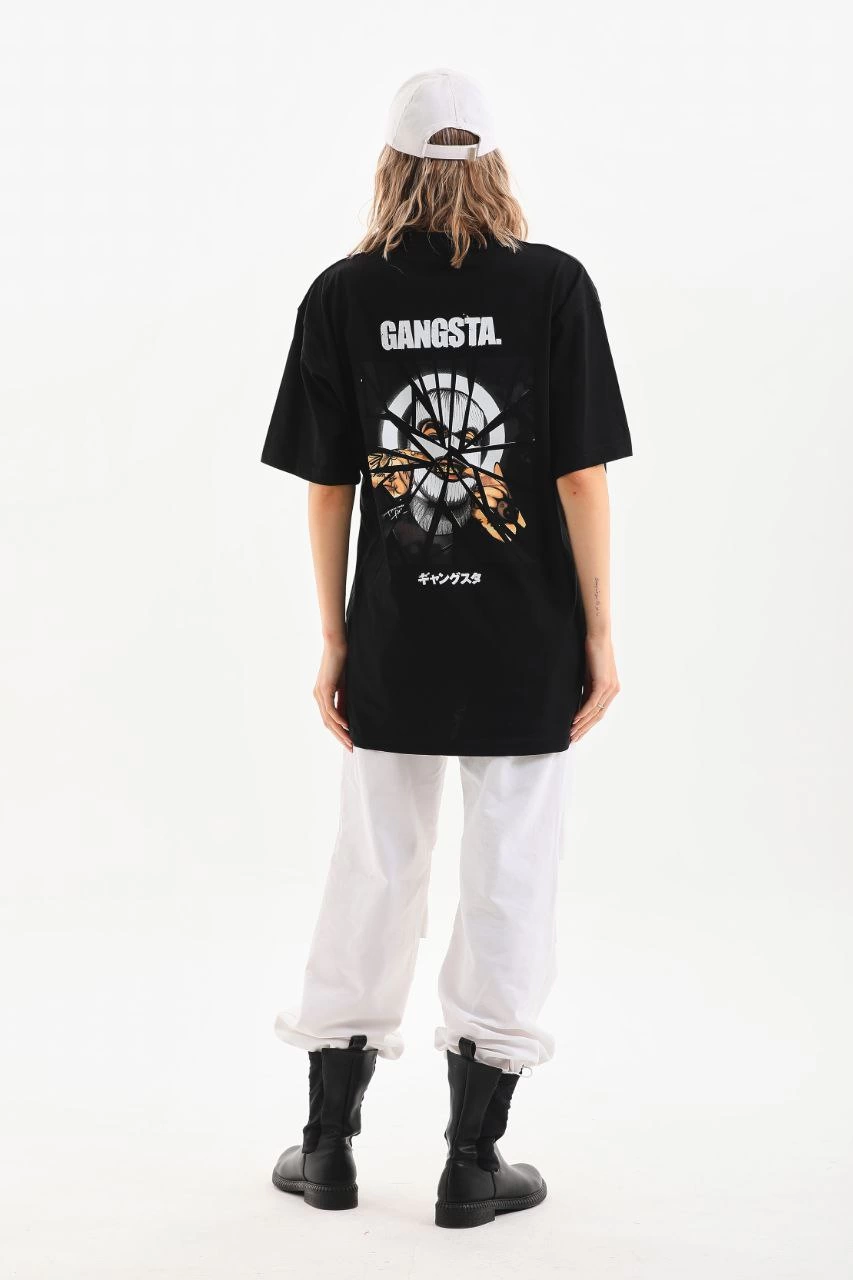 Kadın Baskılı Oversize T-Shirt - Siyah