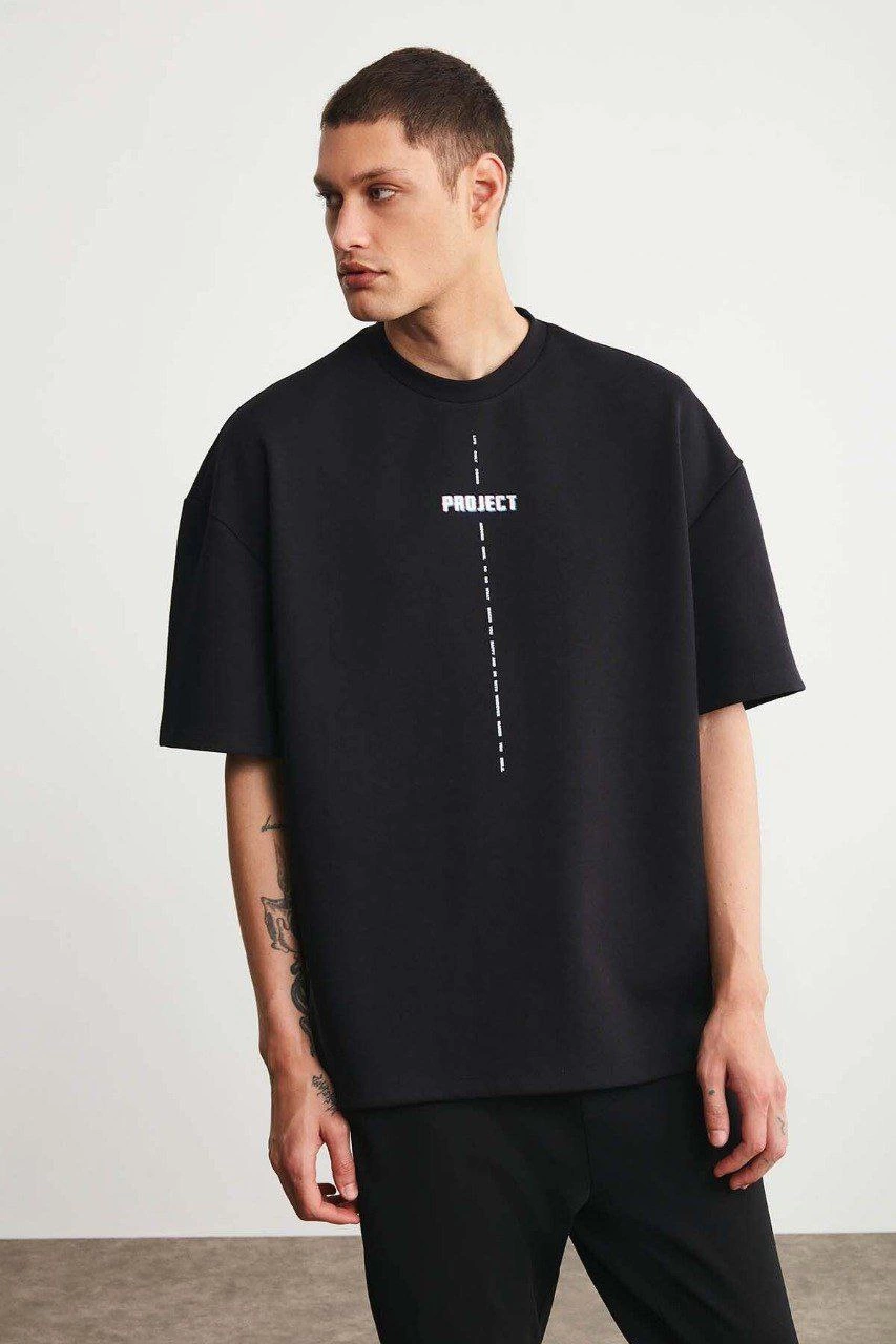Erkek Baskılı T-Shirt Kısa Kol Bisiklet Yaka Regular Fit Rahat Kalıp Tişört -  Siyah