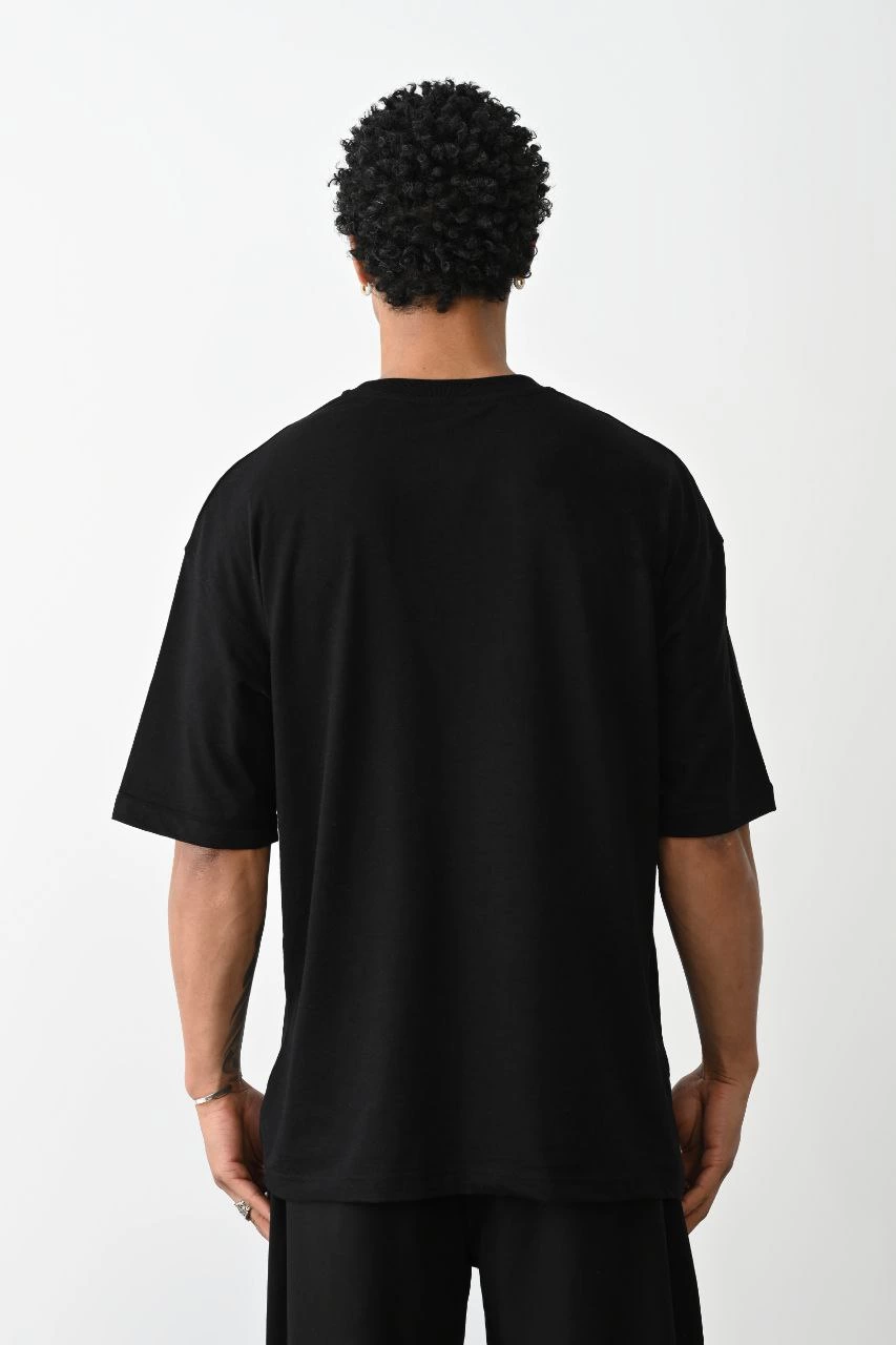 Erkek Box Eldiven Baskılı T-Shirt Kısa Kol Bisiklet Yaka  Tişört - Siyah
