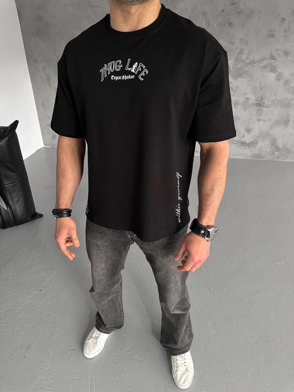 ERKEK Baskılı  Kısa kol  T-Shirt - Siyah