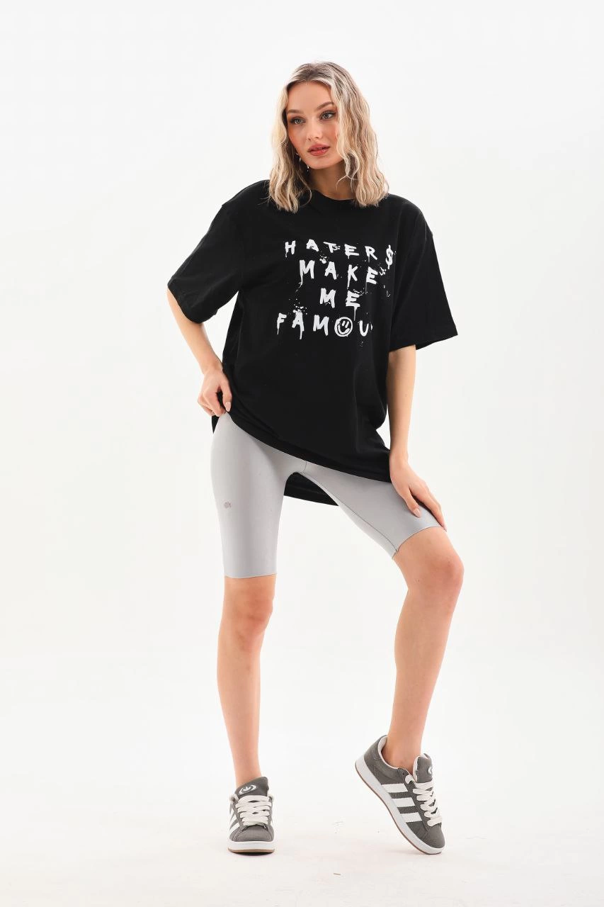 ERKEK Baskılı Oversize  Kısa kol T-Shirt - Siyah