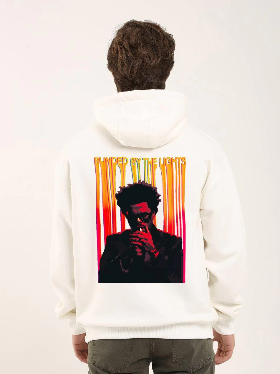 ERKEK Baskılı Oversize Üç İplik Kapüşonlu Sweatshirt - Beyaz