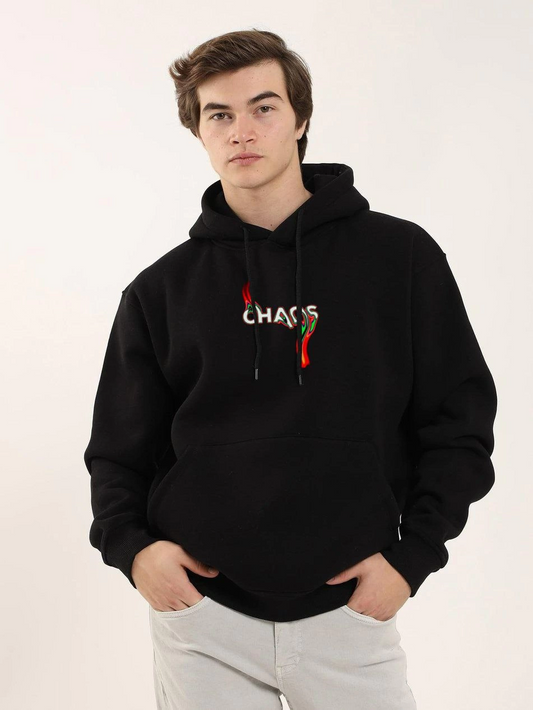 ERKEK Baskılı Oversize Üç İplik Kapüşonlu Sweatshirt - Siyah
