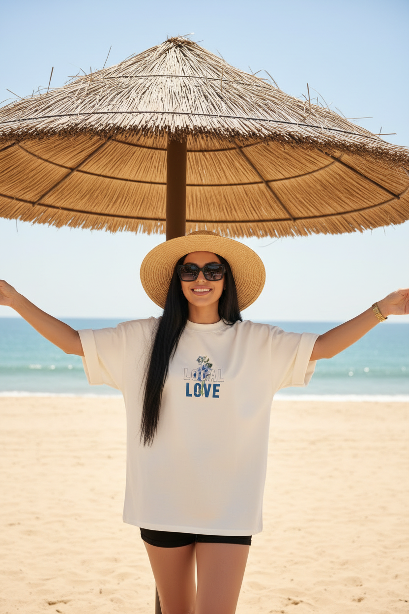 kadın Bisiklet Yaka Baskılı oversize  Kısa kol T-Shirt - Beyaz