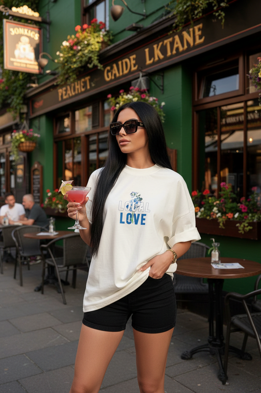 kadın Bisiklet Yaka Baskılı oversize  Kısa kol T-Shirt - Beyaz