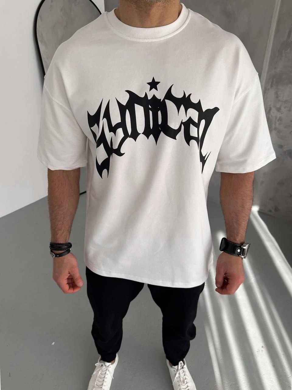 ERKEK Bisiklet Yaka Baskılı  Kısa kol T-Shirt - Beyaz