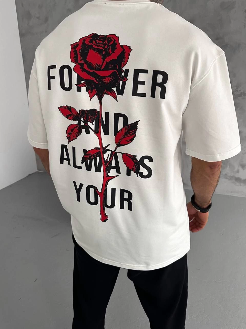 ERKEK Bisiklet Yaka Baskılı Oversize Kısa kol  T-Shirt - Beyaz