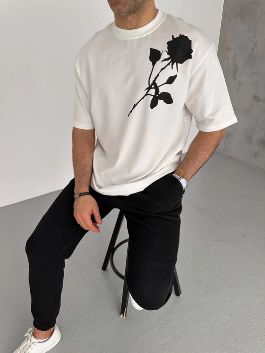 erkek Bisiklet Yaka Baskılı  Kısa kol T-Shirt - Beyaz