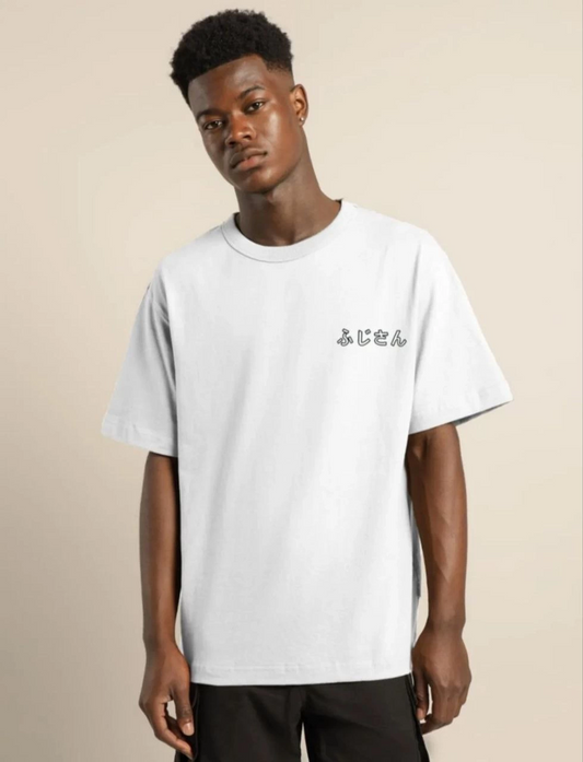 ERKEK Bisiklet Yaka Baskılı  Kısa kol Oversize T-Shirt - Beyaz