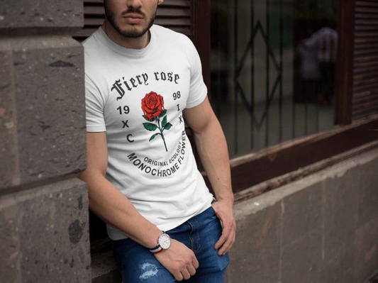 Erkek Bisiklet Yaka Baskılı  Kısa kol  T-Shirt - Beyaz