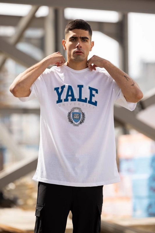 Erkek Baskılı T-Shirt Kısa Kol Bisiklet Yaka Regular Fit Rahat Kalıp Günlük Tişört - Beyaz
