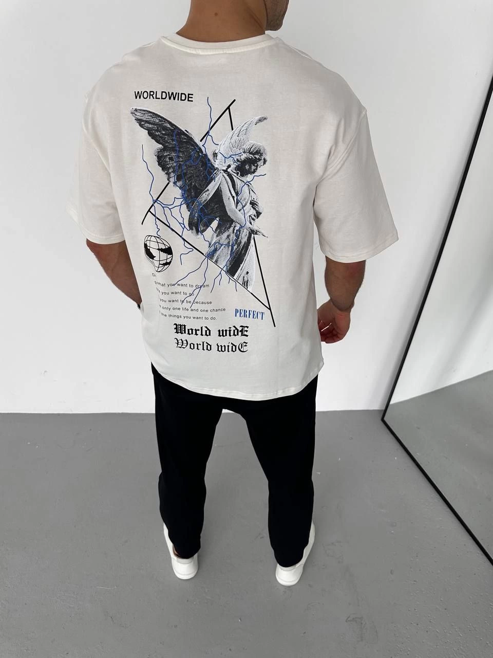 Erkek Baskılı T-Shirt Kısa Kol Bisiklet Yaka Regular Fit Rahat Kalıp Günlük Tişört - Beyaz